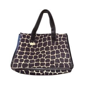 Kate Spade New York Canvas Leather Lined Brown Tote Satchel Bag Purse Giraffe